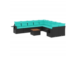 Conjunto de Sofá de Jardim, 11 Peças, Almofadas, Rattan Preto MAISON EXCLUSIVE