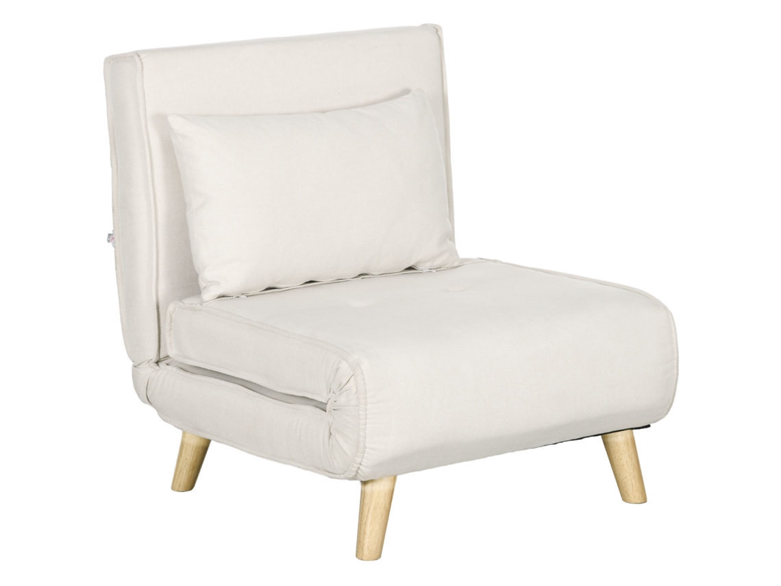 Sofá de Solteiro 2 em 1 Sofá Dobrável com Encosto Ajustável e Almofada para Sala de Estar, Quarto 72x78x79 Cm Creme Ge