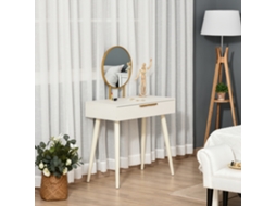 Penteadeira com Espelho Redondo Mesa de Maquiagem com 2 Gavetas, Estilo Moderno para Guarda roupa do Quarto, 80x40x123 Cm Branco Ge