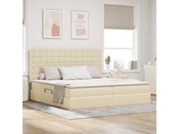 Vidaxl Cama De Armazenamento Led Com Colchão Creme 200 X 200 Cm Tecido