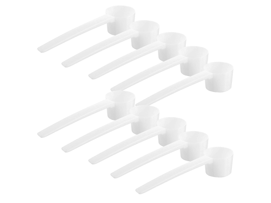 10 Colheres de Sopa Medidoras de Plástico 5g para Café, Leite, Condimentos, Reutilizáveis, Brancas Blanco