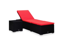 Vidaxl Espreguiçadeira Com Almofadão E Mesa De Centro Vime Pe Vermelho