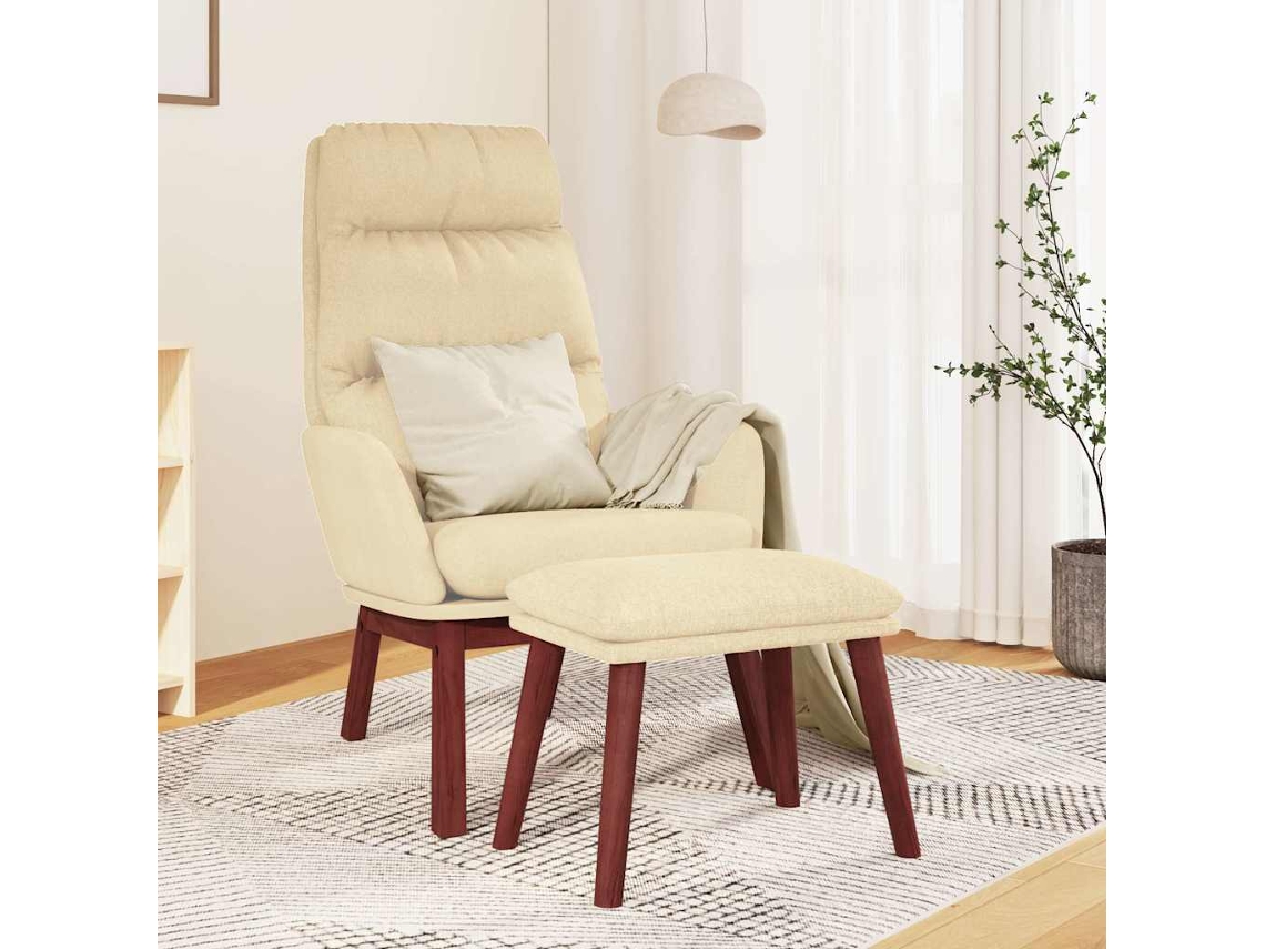 Vidaxl Cadeira De Descanso Com Banco Tecido Cor Creme