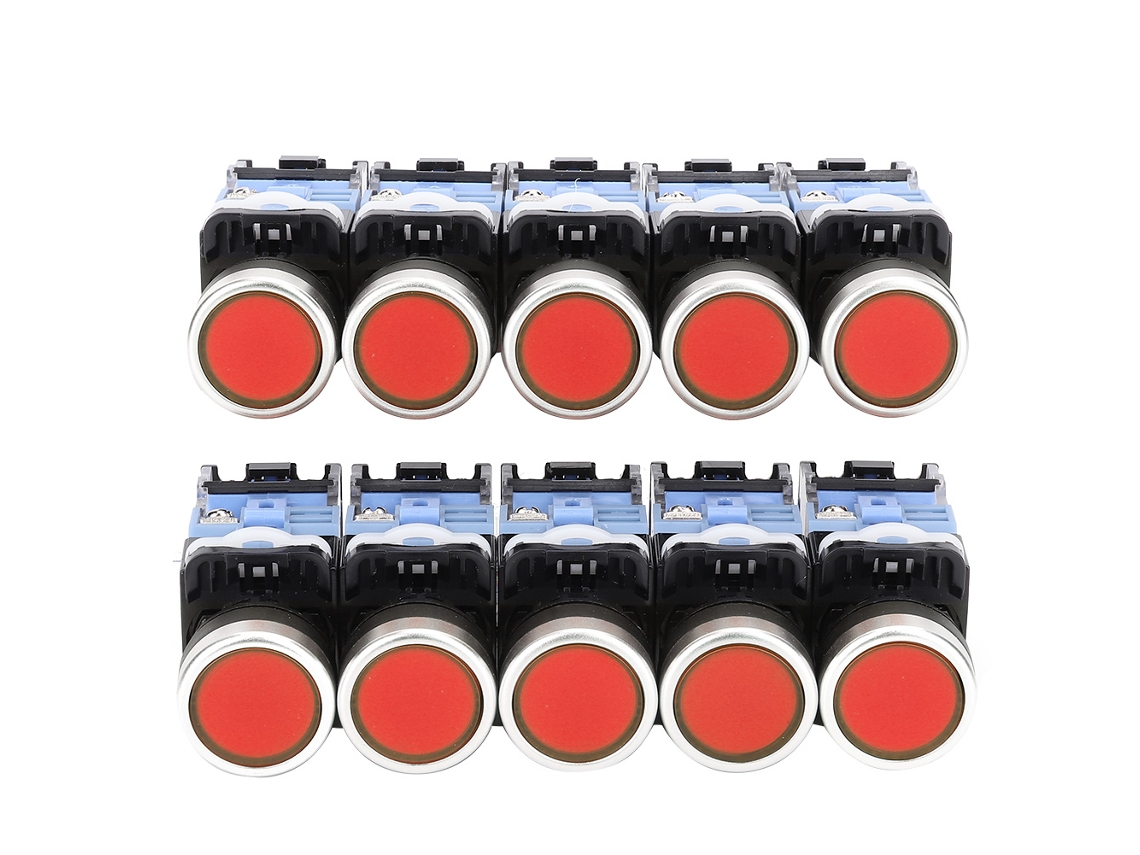 10 Pcs Botão Interruptor Auto Bloqueio Plano La38 22mm Luz Indicativa Vermelha 1no/1nc