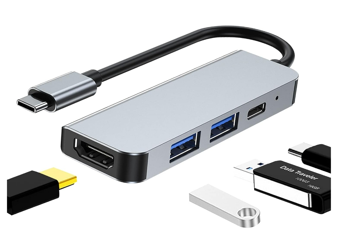 Hub Usb-c 4 Em 1 Para Portátil Cinzento