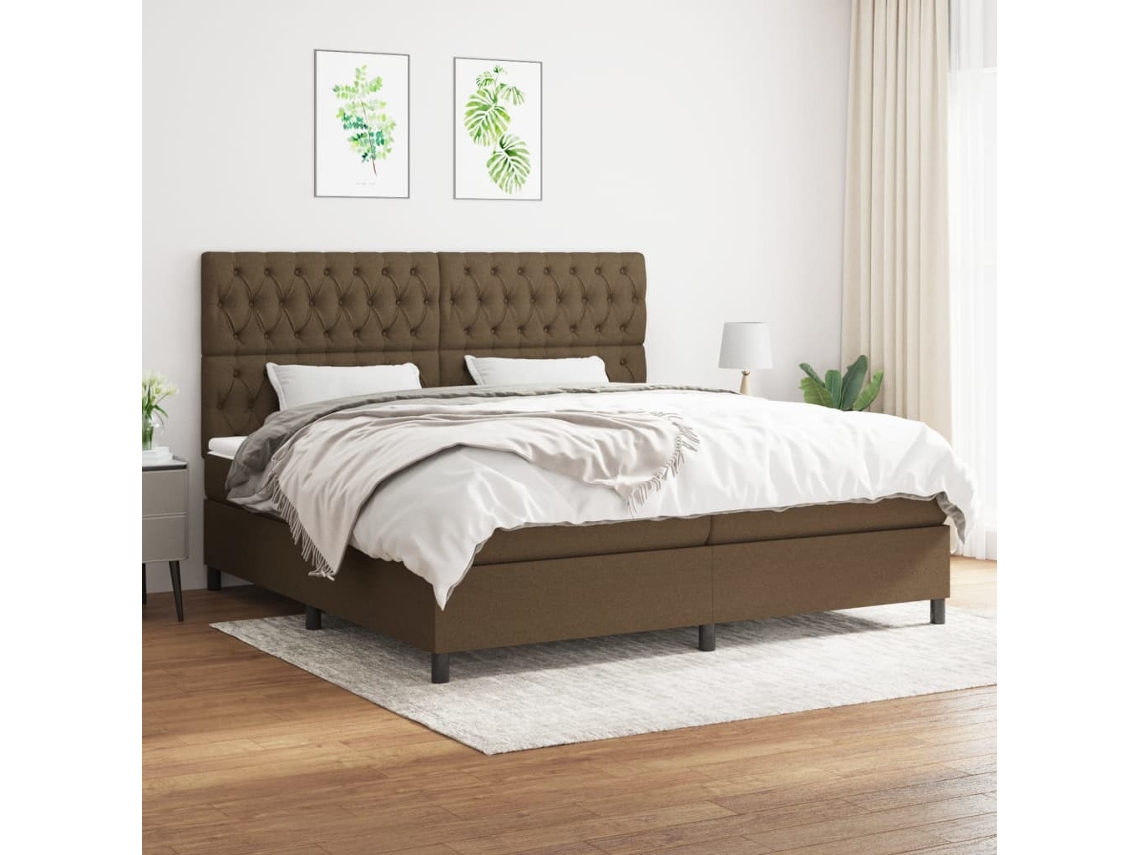 Cama Com Molas/colchão 200x200 Cm Tecido Castanho-escuro