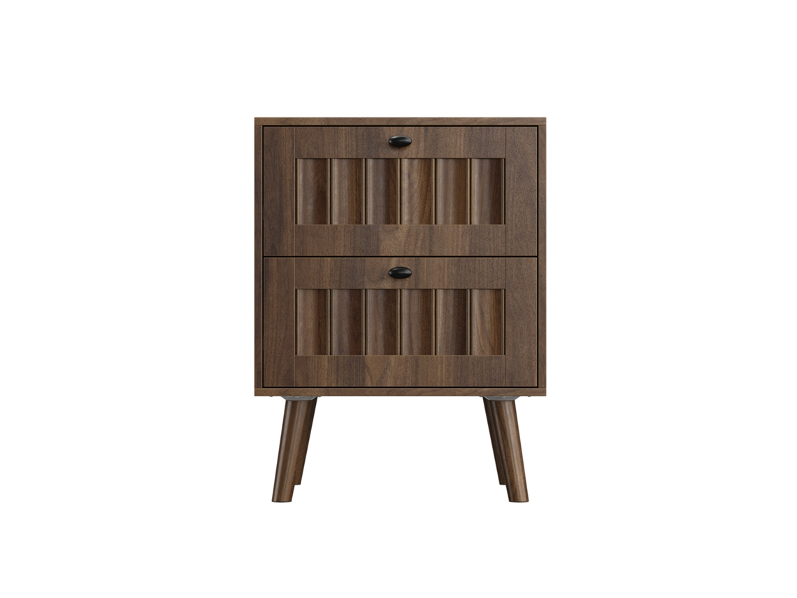 Mesa de Cabeceira Moderna Medieval com 2 Gavetas,pés de Madeira,mesa Lateral para Quarto,cor Nogueira,43,5 X 40 X 57,5 Cm PAPRIKA