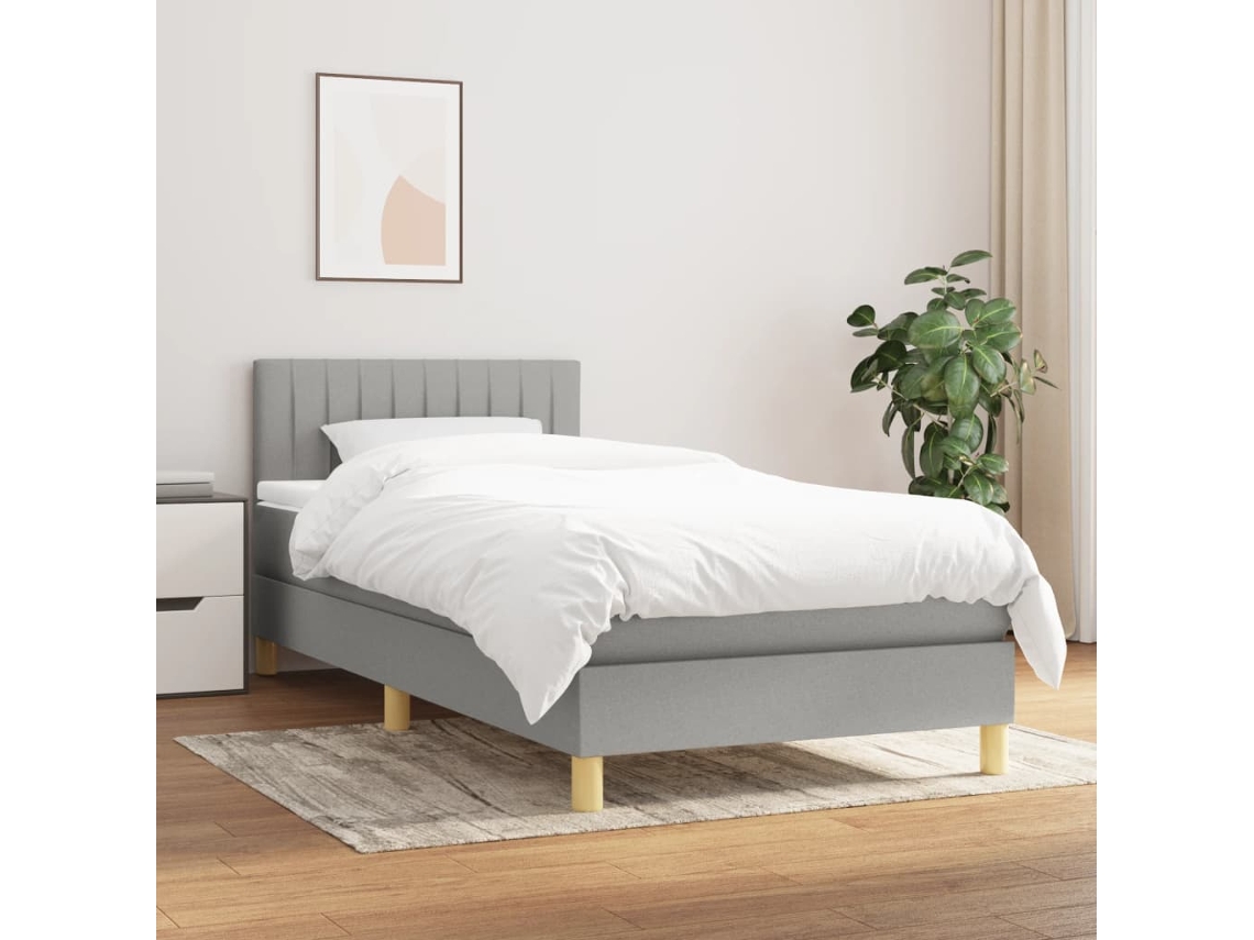 Vidaxl Cama Com Molas/colchão 80x200 Cm Tecido Cinza-claro