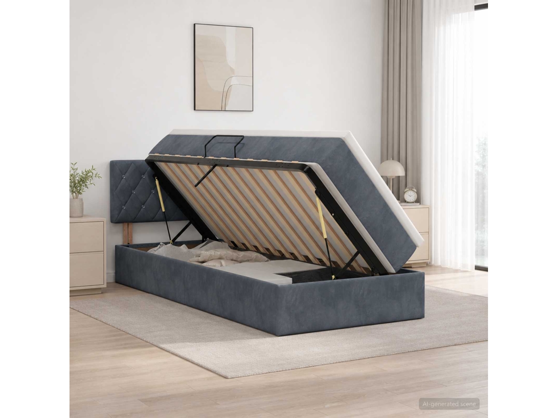 Vidaxl Cama Com Armazenamento Cinzento-escuro 100 X 200 Cm Veludo