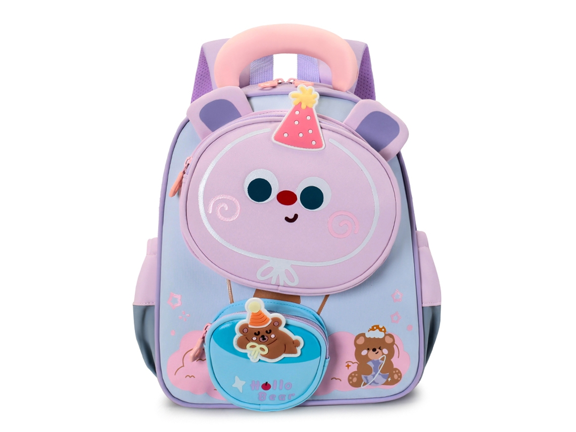 Mochila Eifson Urso 3d Com Bolsa, 28x34x13cm, Leve - Roxo