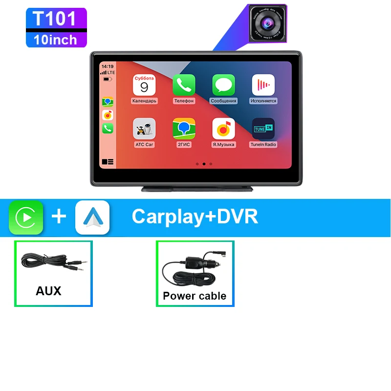 (somente Dvr, Sem Cartão) Câmera Veicular 4k De 10 Polegadas Com Carplay Sem Fio E Gps De Lente Dupla.