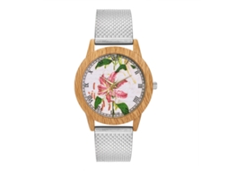 Reloj De Cuarzo Unisex Con Correa De Silicona Y Estampado Floral Casual Plata