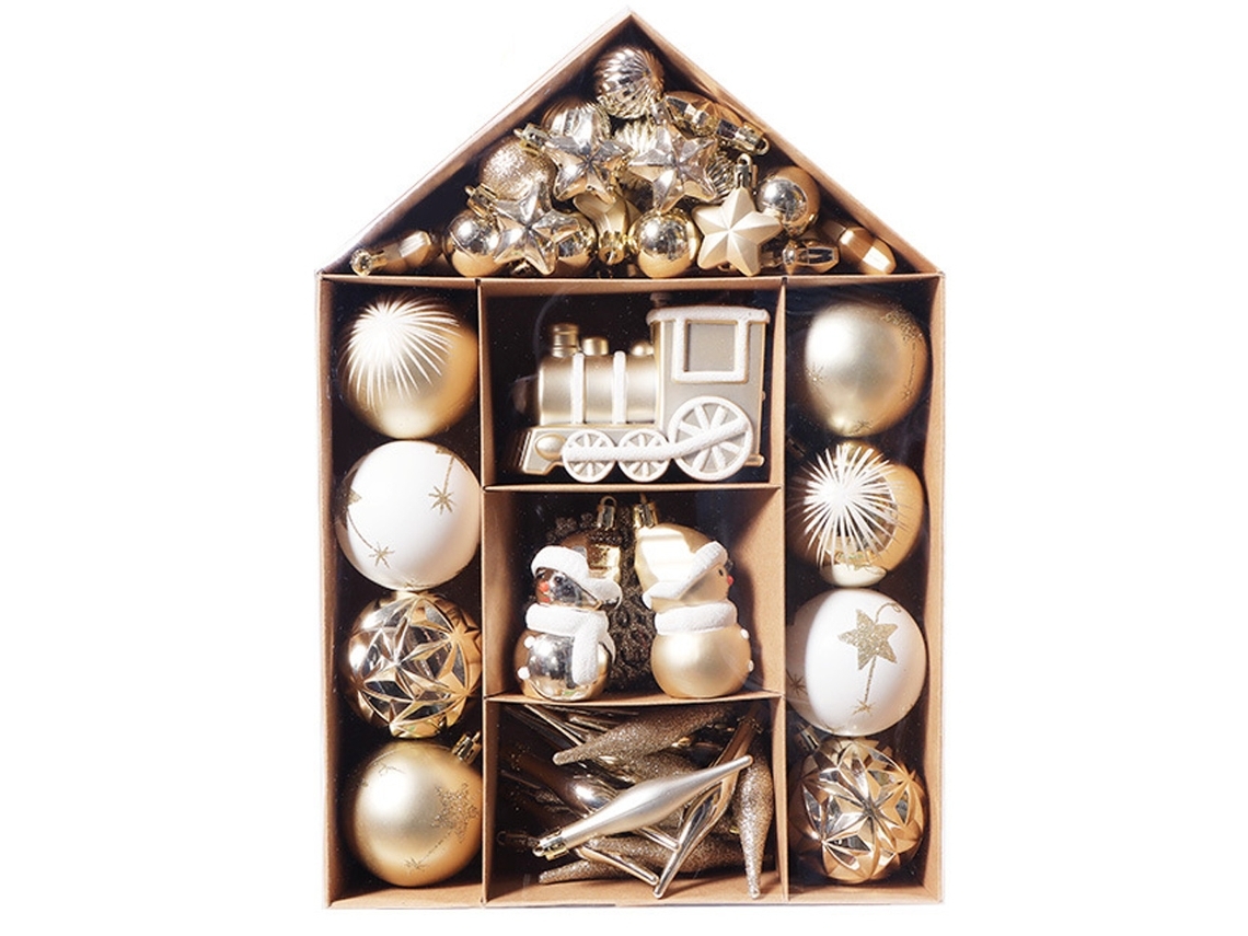 Conjunto de Enfeites para Árvore de Natal, 70 Peças, Dourado e Branco, Ergonômico, Uso Diário STELASPLEN