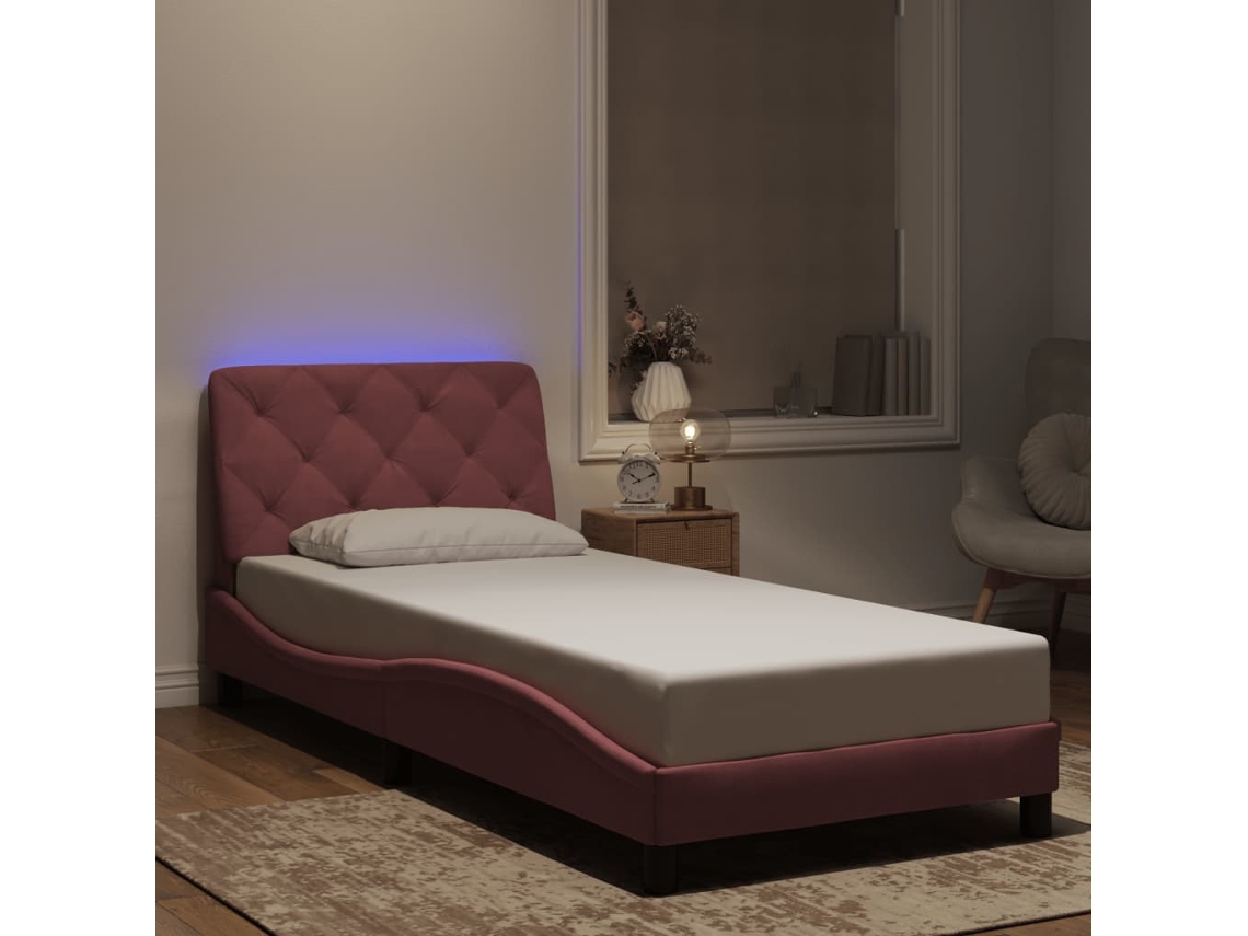 Vidaxl Estrutura De Cama Com Led Sem Colchão 90x190 Cm Veludo Rosa