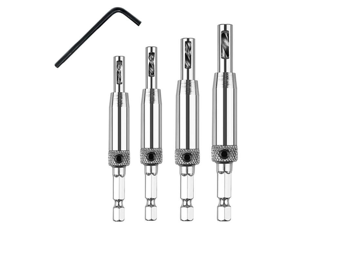 2026 conjunto de Brocas Auto centradas para Bisagras Linjou, Hss, 5/64", 7/64", 9/64", 11/64" com Chave Allen