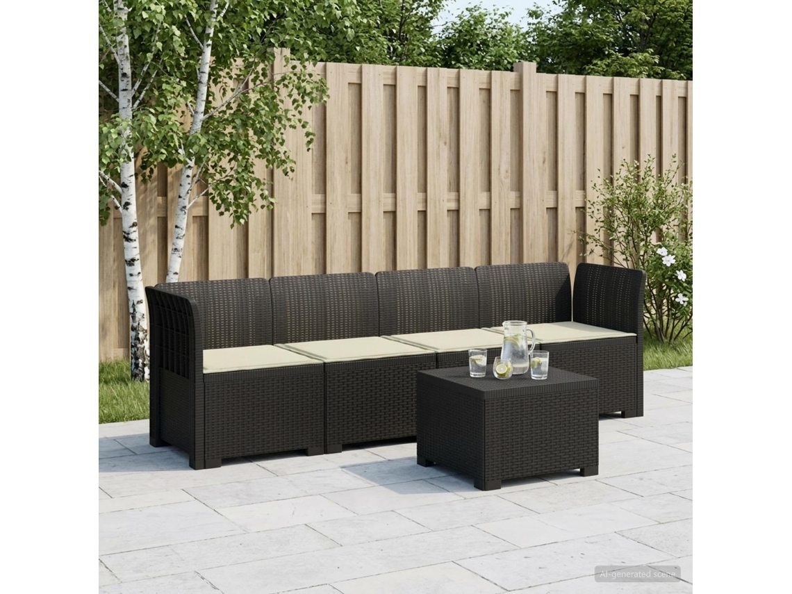 Vidaxl Sofá De Jardim 4 Lugares Com Almofadas Look Rattan Pp Antracite