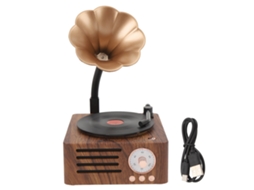 Altavoz Bluetooth Portátil Com Design De Tocadisco Vintage De Madeira, Estéreo Giratório E Estilo Retro Gramofone