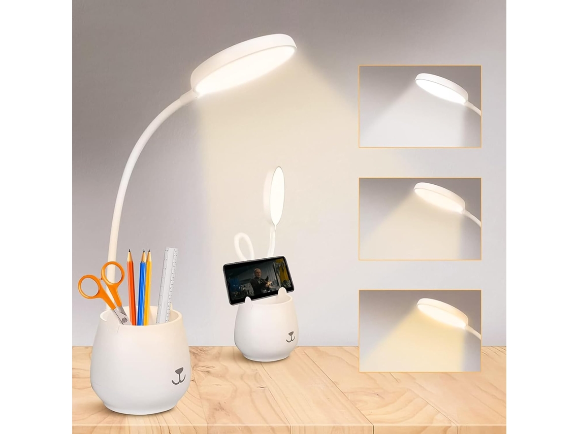 Lâmpada Mesa Led Proteção Ocular com Suporte Telemóvel/caneta, 3 Modos, Recarregável Usb, Toque, Ajuste 360° ZYBLSSBB