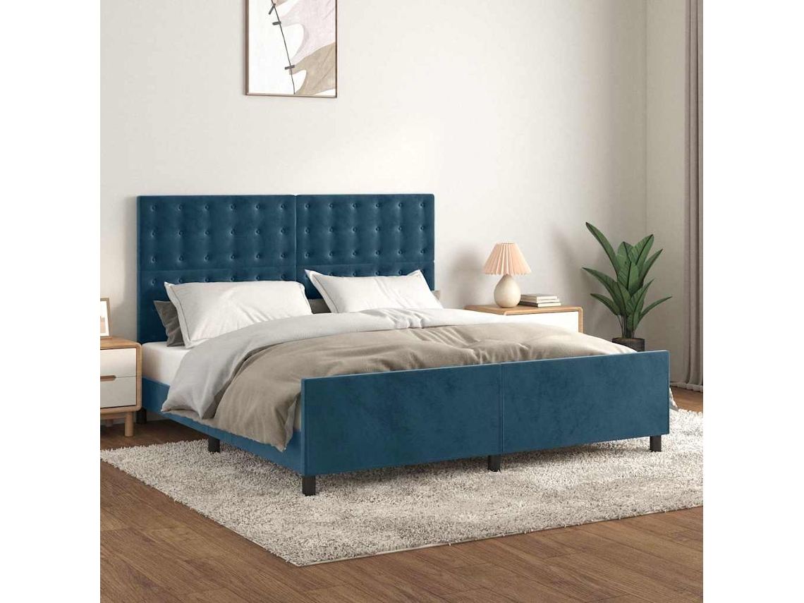 Vidaxl Estrutura De Cama C/ Cabeceira 180x200 Cm Veludo Azul-escuro