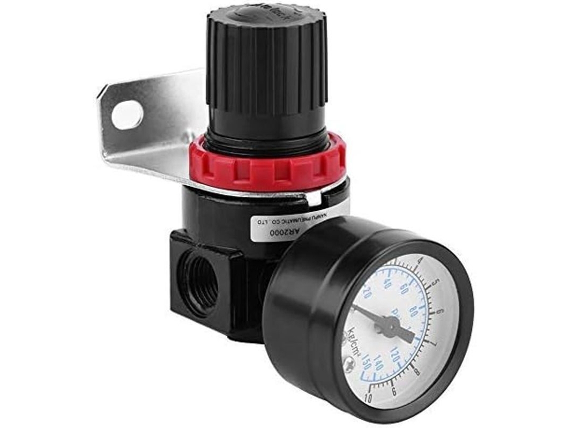 Regulador De Pressão De Ar Ar2000 G1/4 Para Compressor, Com Manômetro, Alumínio Ajustável