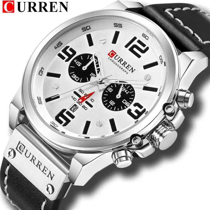 Relógio Masculino De Quartzo Com Pulseira De Couro Genuíno (branco Prateado), Para Ocasiões Casuais, Encontros E Negócios.