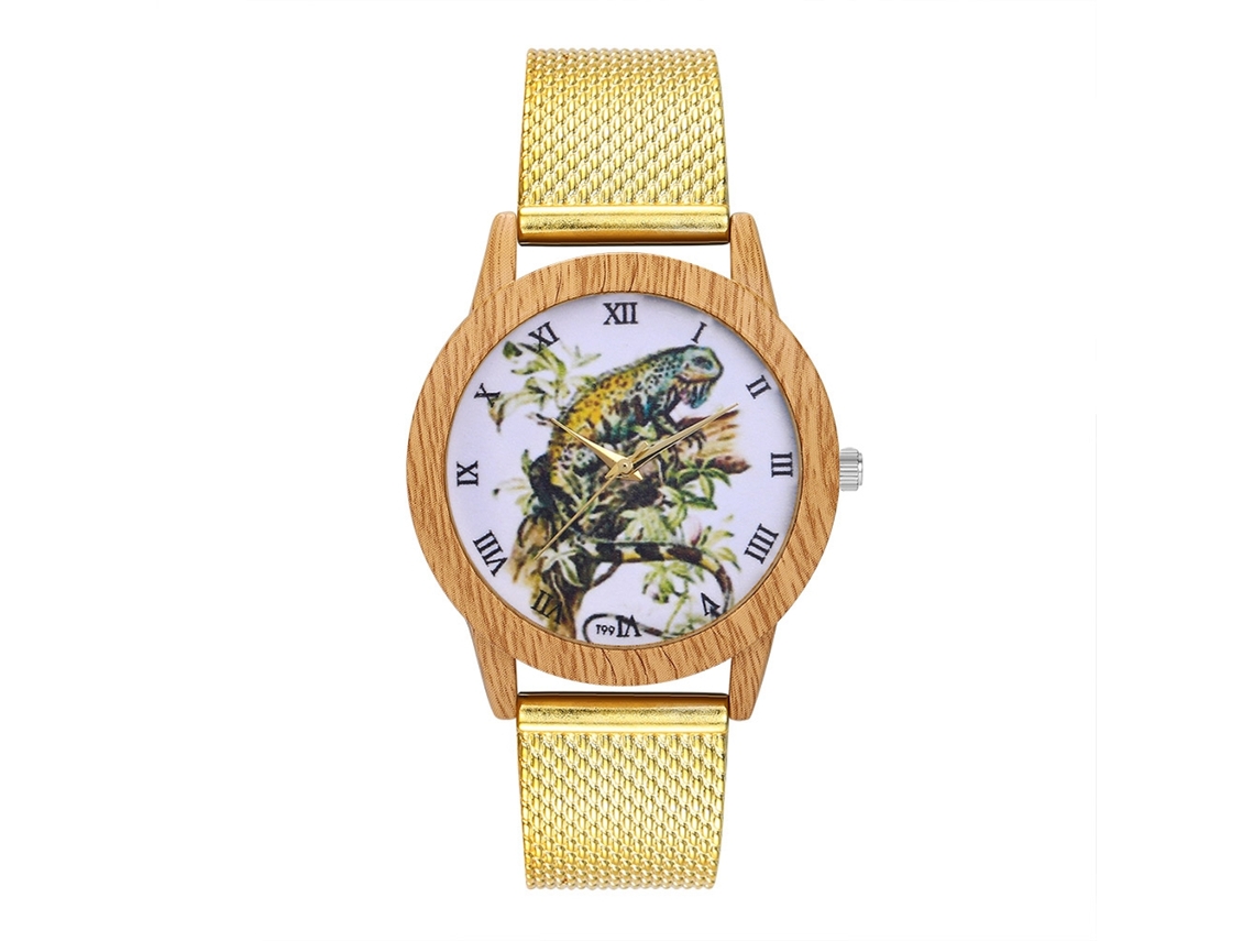 Reloj De Cuarzo Con Correa De Silicona Unisex Moda Pulsera Redondo Dial Oro