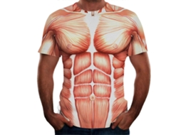 Camiseta 3d Impressão Muscular Verão Tatuagem Homem Manga Curta Macia Confortável