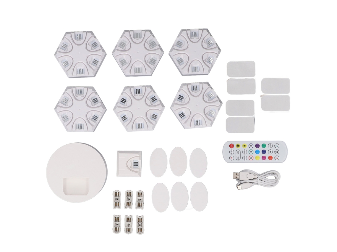 6pcs lâmpadas hexagonais led rgb sincronizadas com música controle remoto para ambiente gamer e decoração | S/MARCA