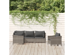 Vidaxl 5 Pcs Conjunto Lounge De Jardim C/ Almofadões Vime Pe Cinzento