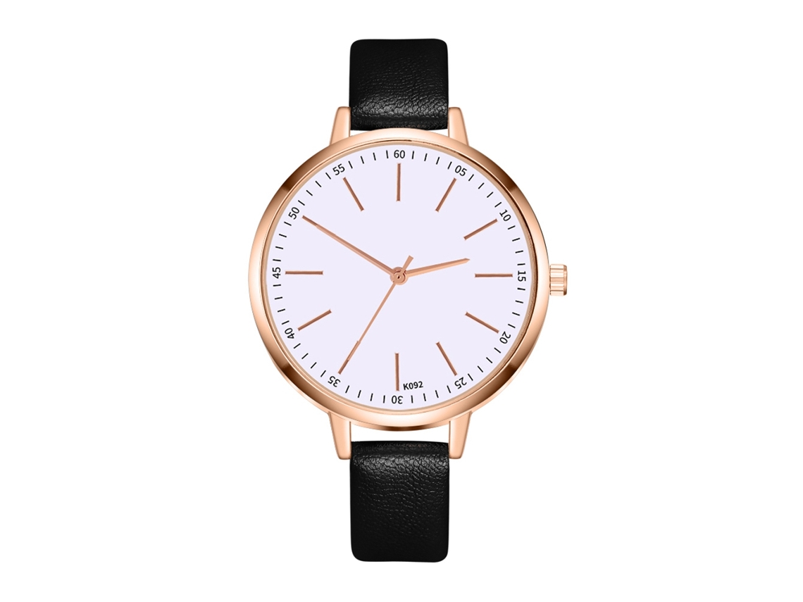 Relógio de Pulso Feminino de Moda com Pulseira de Couro Pu e Mostrador Redondo Quartzo Preto