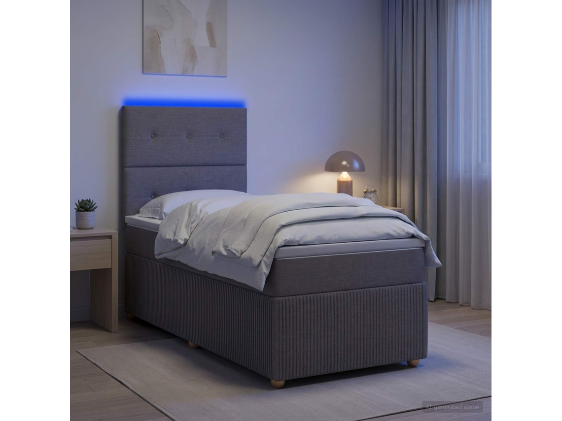 Vidaxl Cama Box Com Led E Colchão Cinzento-acastanhado 100 X 200 Cm