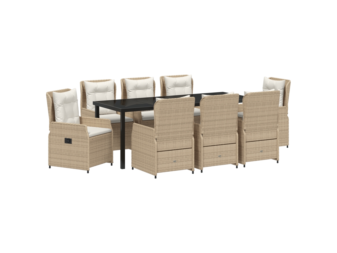 Conjunto 9 Conjunto De Jantar Para Jardim Vidaxl Bege Vime Pe (200 X 80 X 73 Cm)