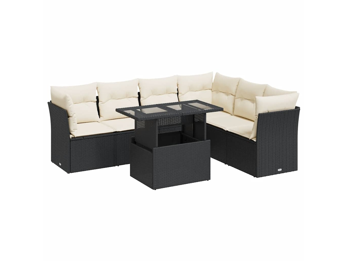 Conjunto de 7 Sofás para Jardim com Almofadões Vime Pe Preto MAISON EXCLUSIVE (7 pcs)