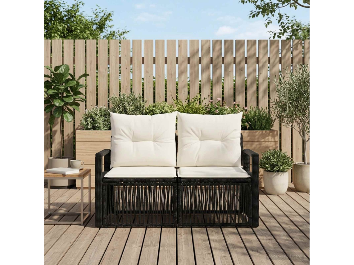 Vidaxl Sofá De Jardim 2-número De Lugares Preto Vime Pe