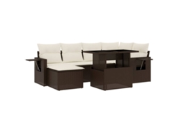 Conjunto de 7 Sofás de Jardim com Almofadões Vime Pe Castanho MAISON EXCLUSIVE (7 pcs)
