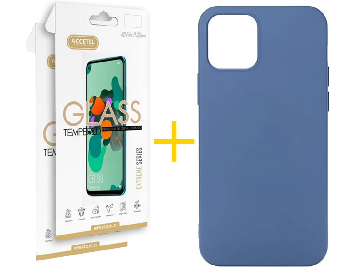 Kit Capa + Película Vidro 2X iPhone 11 Pro Skyhe Silicone Azul
