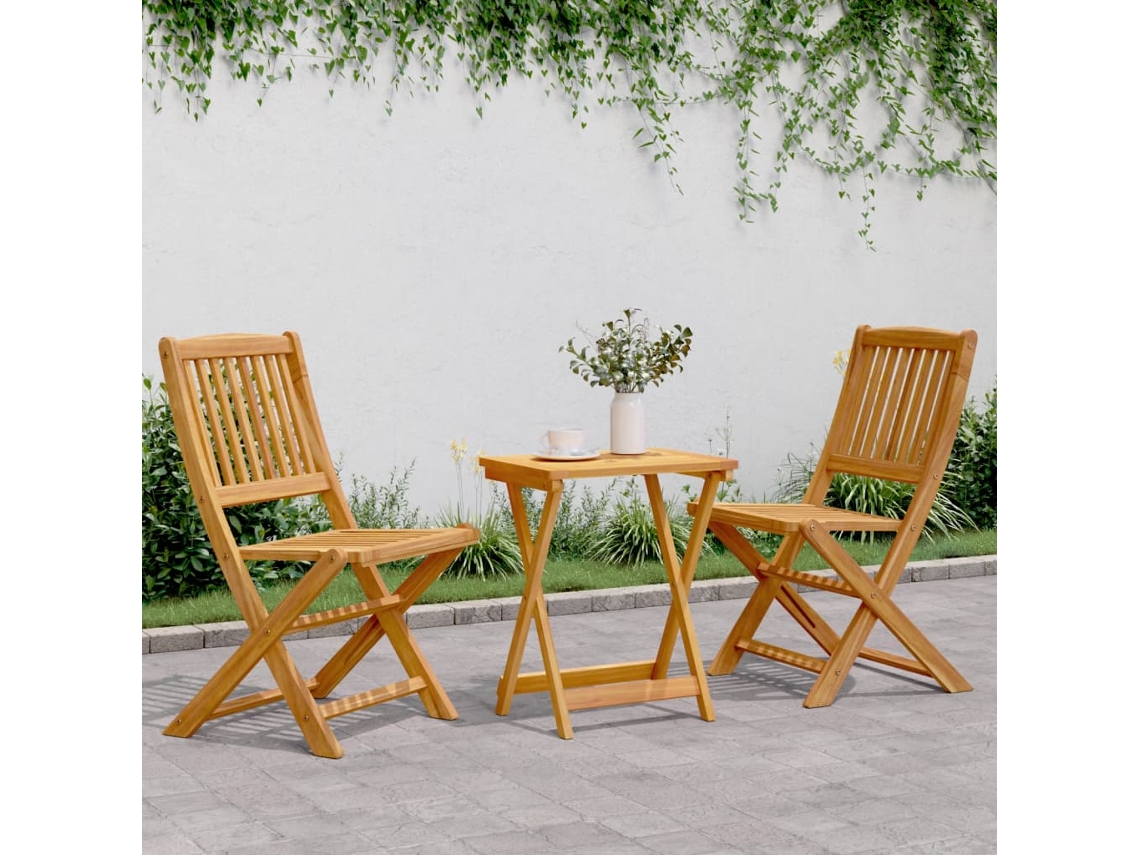 Vidaxl 3 Pcs Conjunto Jantar Dobrável P/ Jardim Madeira Acácia Maciça