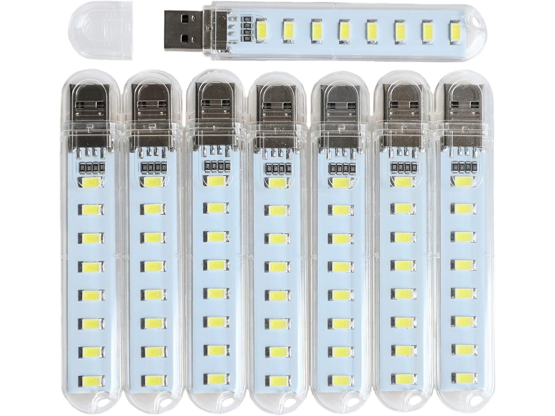 Lâmpada Usb, Luz Noturna de Tomada, Pequena Haste de Luz Led com 8 Leds para Alimentação/energia Portátil (branca) BRILVIBERA (unidades em um Pacote)