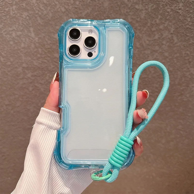 (azul Celeste, Iphone13 Pro Max)capa Protetora Transparente À Prova De Quedas Com Airbag Nos Quatro Cantos E Alça De Pulso Resistente A Impactos.