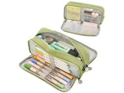 Estojo Grande Para Lápis - 3 Compartimentos, Bolsa Para Material Escolar, Verde