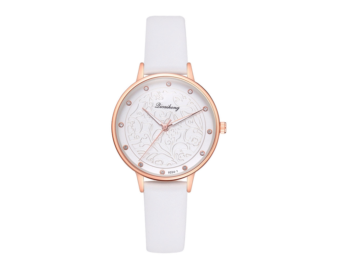 Relógio Feminino de Pulseira de Couro Pu com Padrão Floral e Movimento de Quartzo (vermelho)