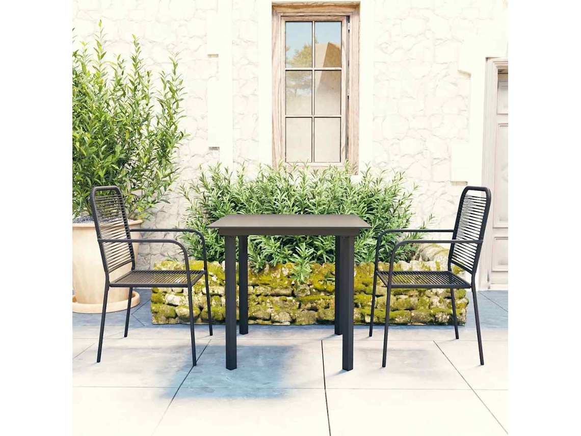 Vidaxl 3 Pcs Conjunto De Jantar Para Jardim Vidro E Aço Preto