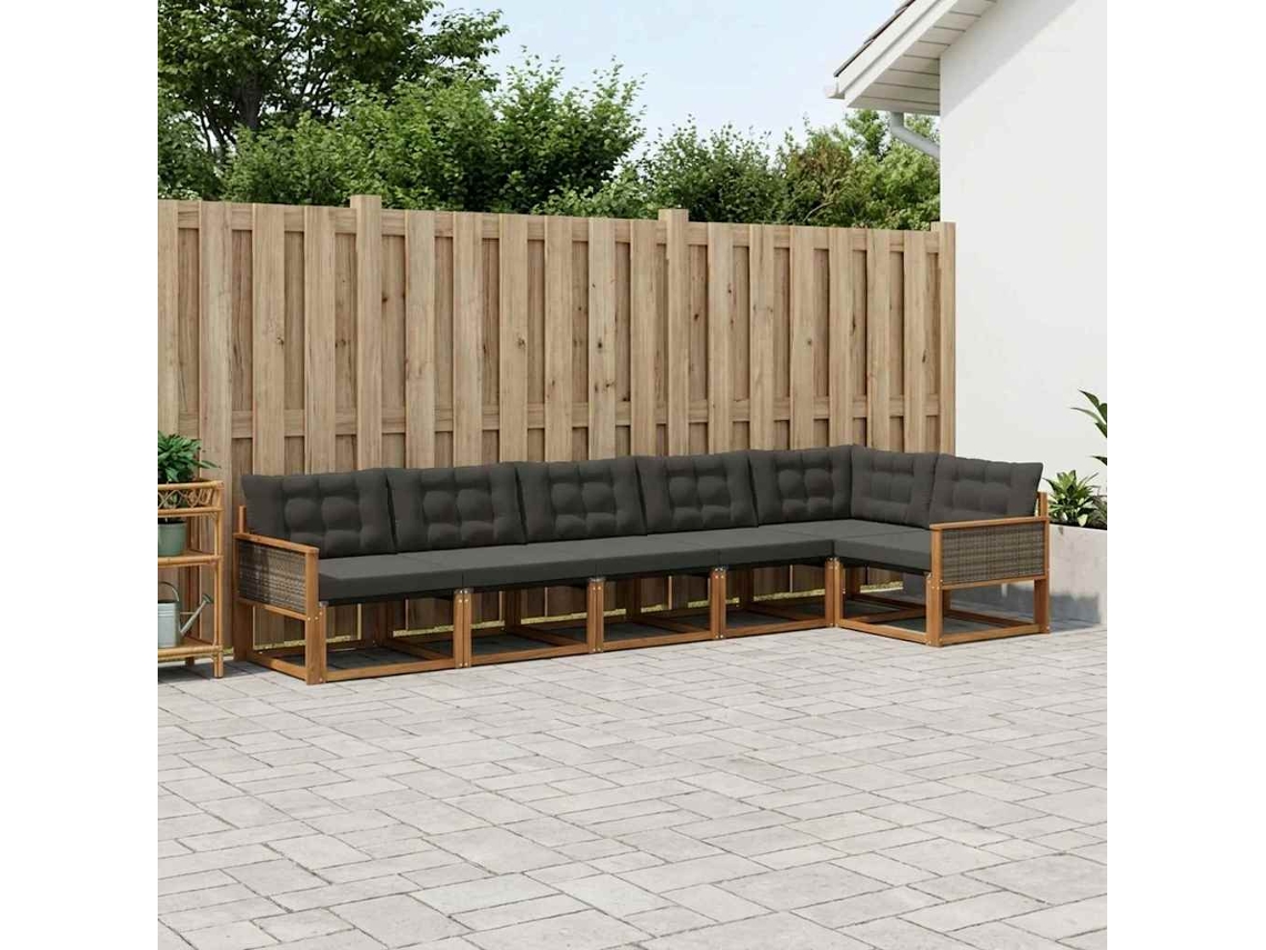 Vidaxl Conjunto De Sofás Para Exterior 6 Unid. Natural E Preto
