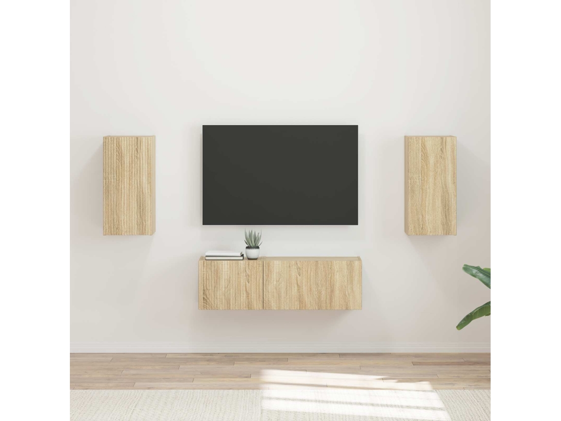 Vidaxl Conjunto De Gabinete De Parede Para Tv 4 Unid. Carvalho Sonoma