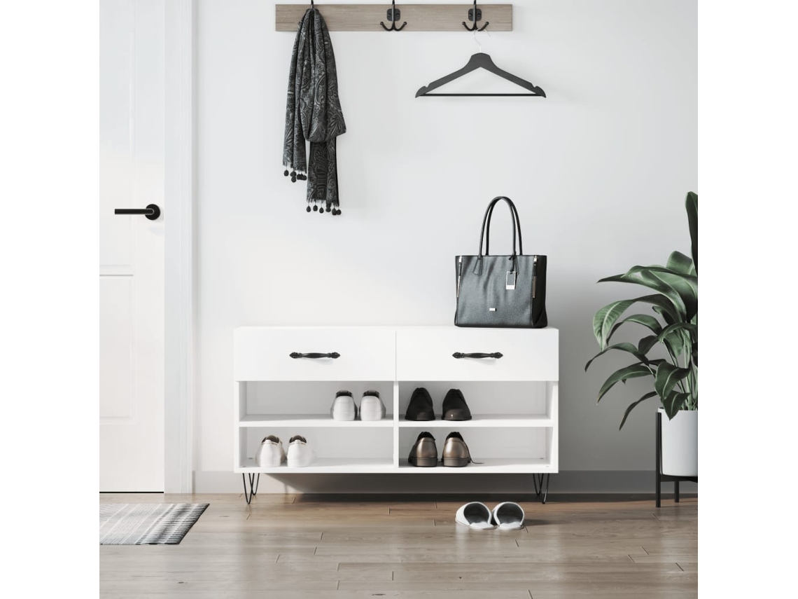 Vidaxl Banco Sapateira 102x35x55 Cm Derivados Madeira Branco Brilhante