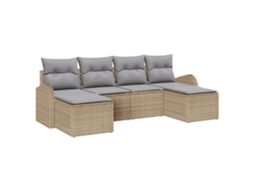 Conjunto 6 Sofá De Jardim Vidaxl Bege Vime Pe (124 X 62 X 85 Cm)