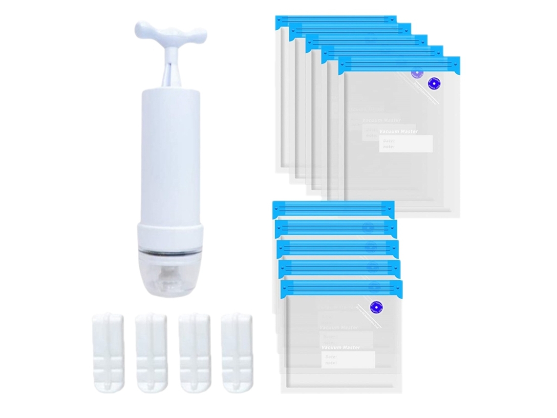 Sacos 15 pacotes armazenamento elétrico reutilizável de alimentos a vácuo economizador fogão com 1 bomba manual saco selado de 2 tamanhos 4 clipes