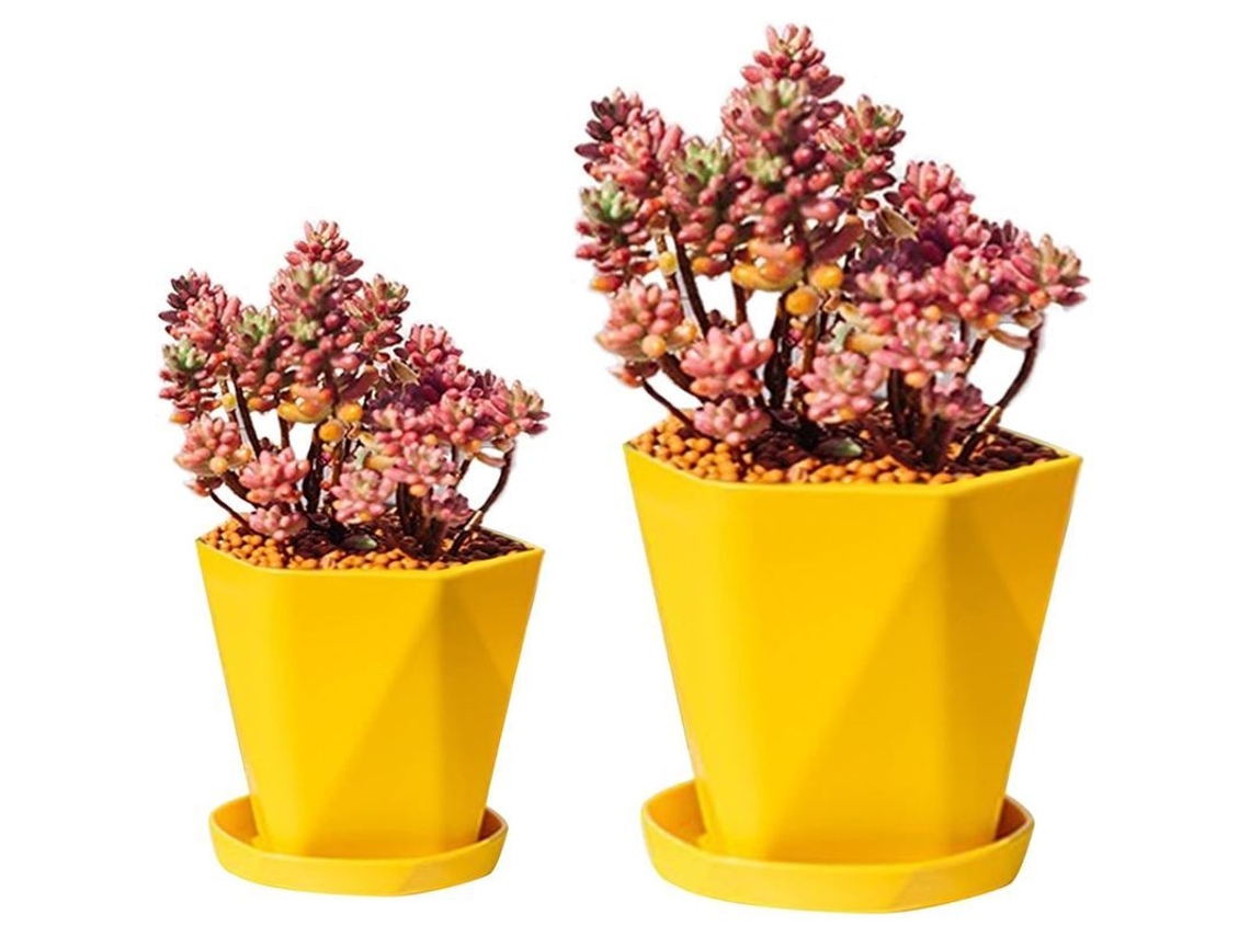 Macetas Plásticas Com Prato De Drenagem Amarelo Para Interior E Exterior Jardim Balcão Plantas