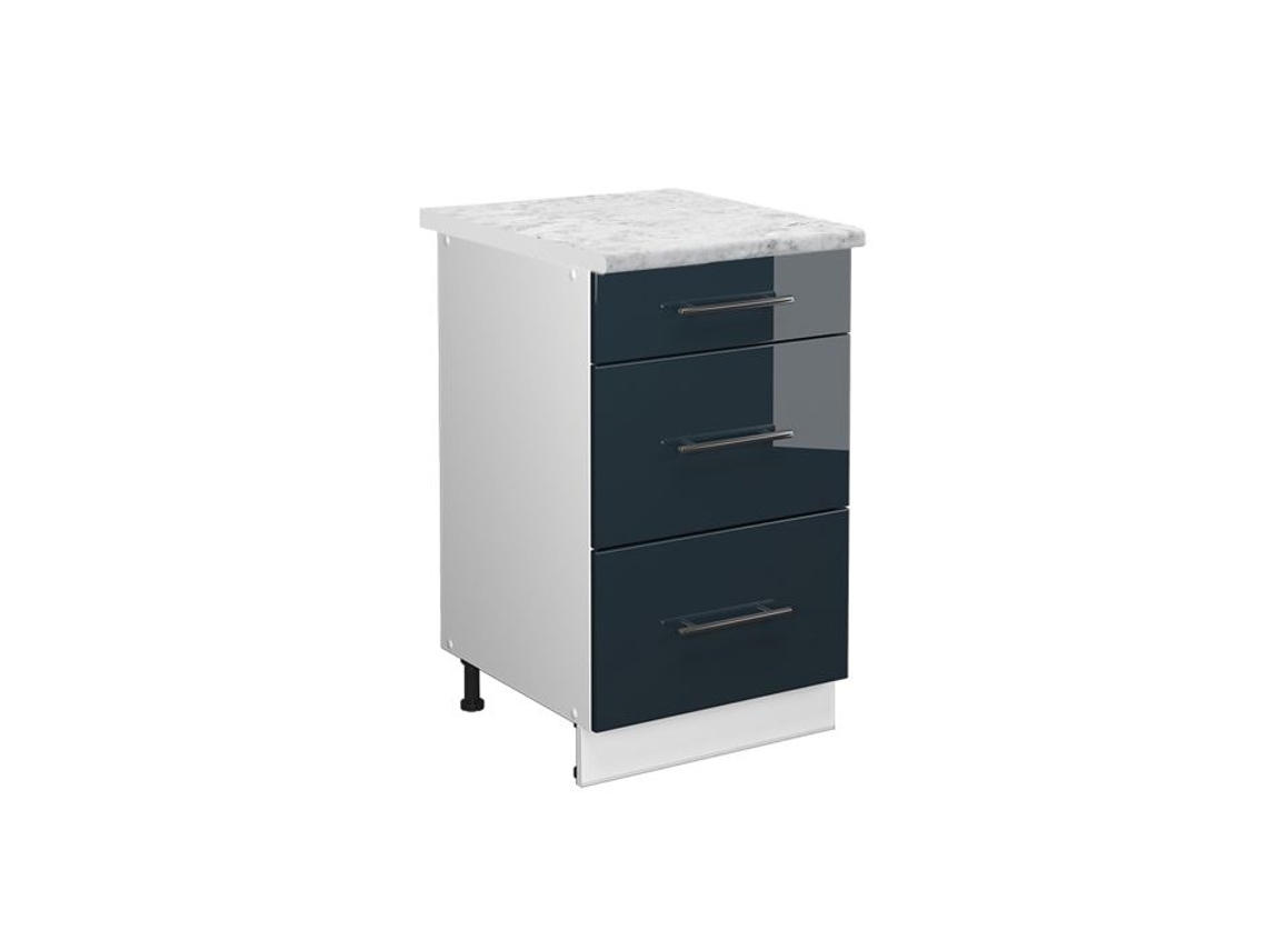 Armários de cozinha Fame-Line, 50cm, Mármore AP, Azul escuro brilhante, Branco, VICCO