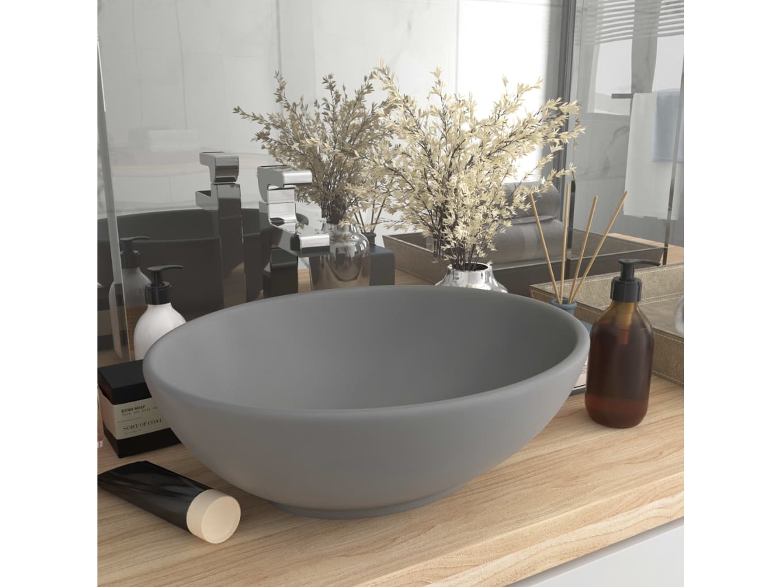 Vidaxl Lavatório Luxuoso Oval 40x33cm Cerâmica Cinzento-claro Mate
